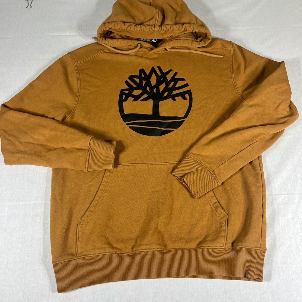 Timberland Mens Wheat Tan Tree Logo Fleece Pullover Hoodie Sweatshirt Medium - Picture 3 of 10